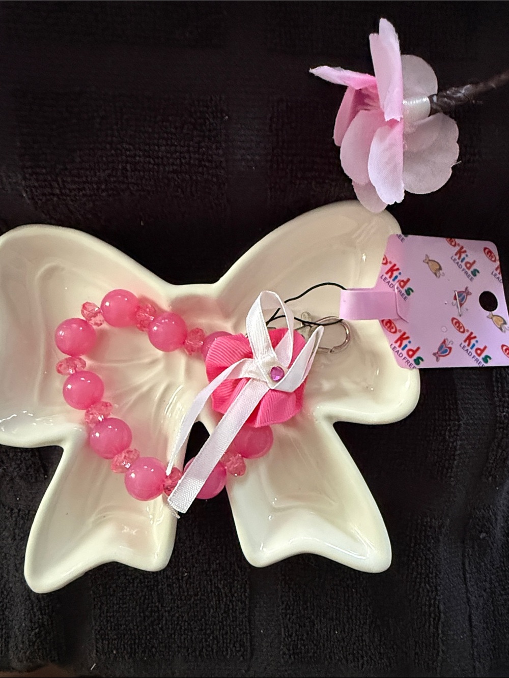 Kids Pink Beaded Bracelet with Bow Charm - Kids Accessories Jewelry